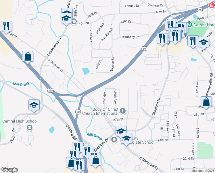 map of restaurants, bars, coffee shops, grocery stores, and more near 2410 31 Street in Phenix City