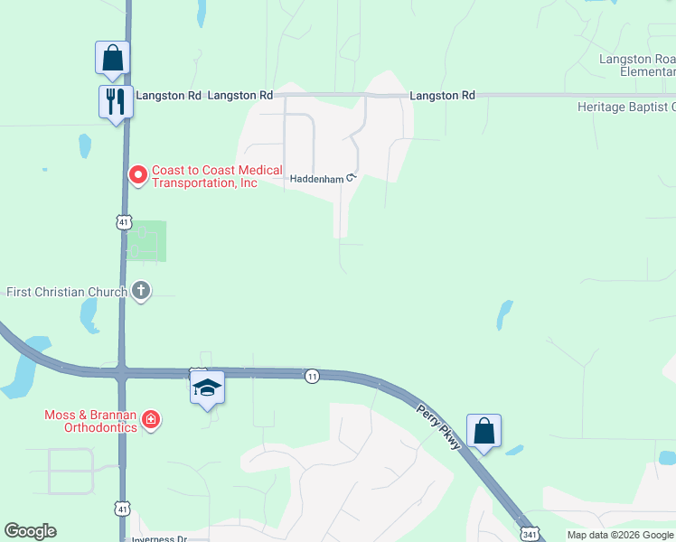 map of restaurants, bars, coffee shops, grocery stores, and more near 127 Sutton Drive in Perry