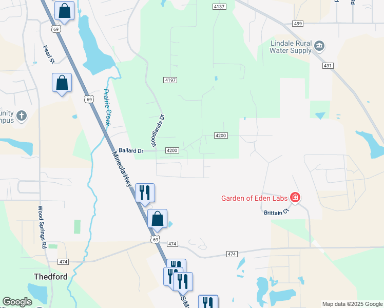 map of restaurants, bars, coffee shops, grocery stores, and more near 13719 Ballard Drive in Lindale