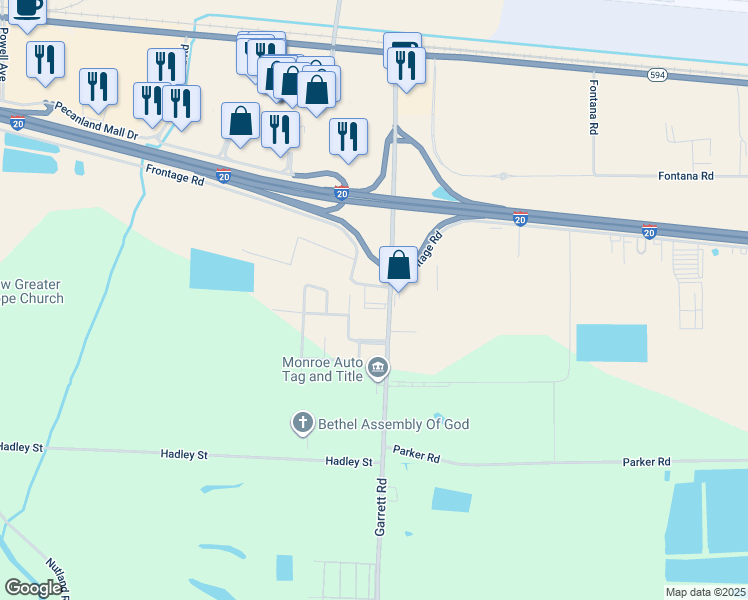 map of restaurants, bars, coffee shops, grocery stores, and more near 1470 Garrett Road in Monroe