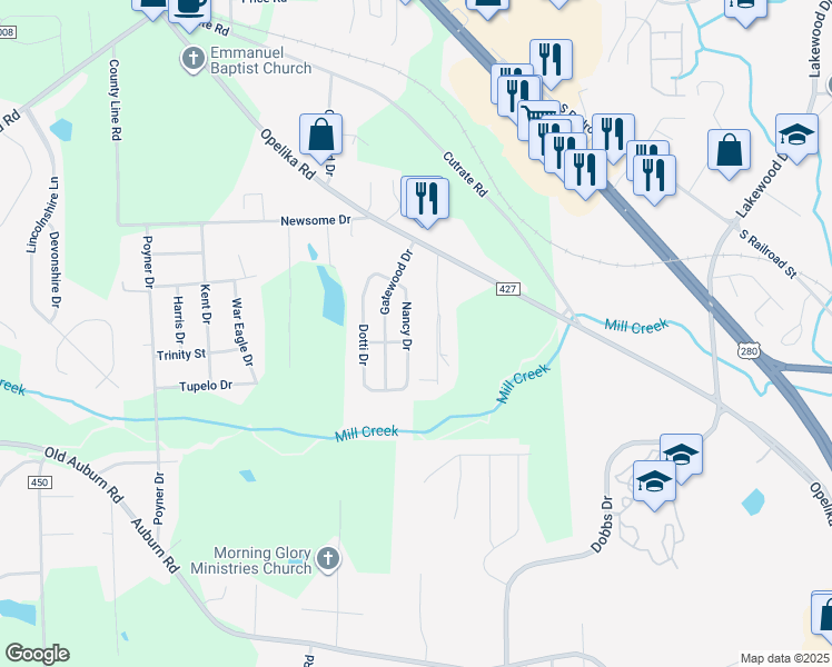 map of restaurants, bars, coffee shops, grocery stores, and more near 2902 Nancy Drive in Phenix City