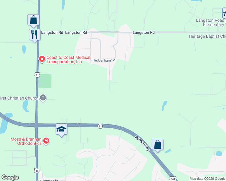 map of restaurants, bars, coffee shops, grocery stores, and more near 127 Sutton Drive in Perry