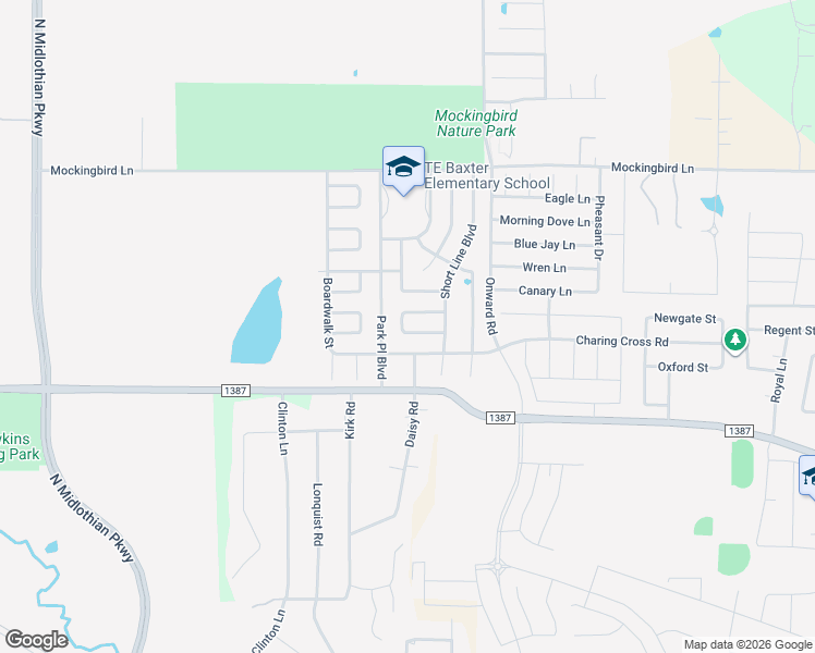 map of restaurants, bars, coffee shops, grocery stores, and more near 32 Atlantic Avenue in Midlothian