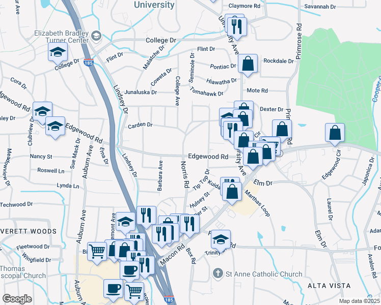 map of restaurants, bars, coffee shops, grocery stores, and more near in Columbus