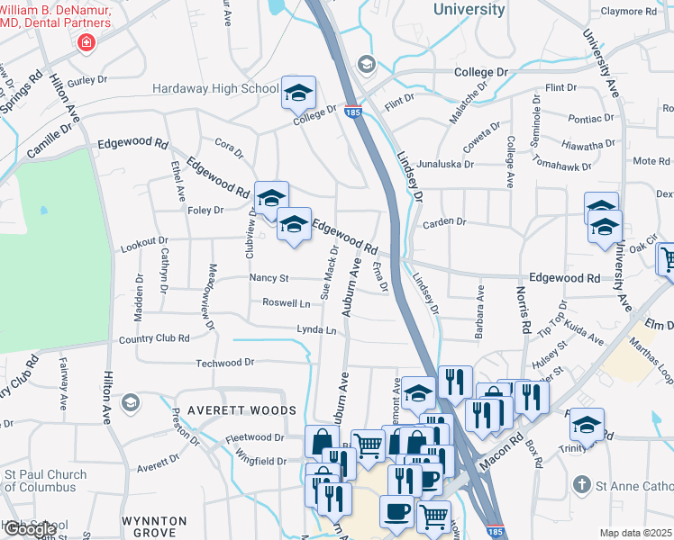 map of restaurants, bars, coffee shops, grocery stores, and more near 2922 Sue Mack Drive in Columbus