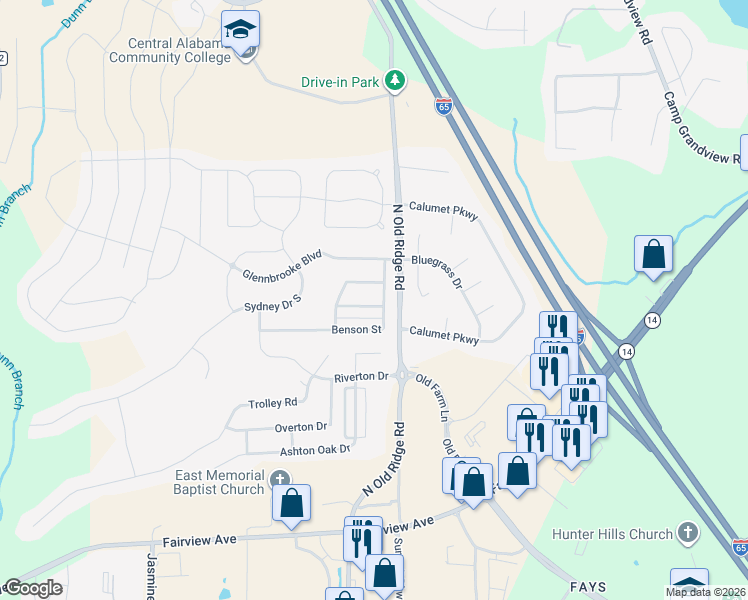 map of restaurants, bars, coffee shops, grocery stores, and more near 127 Glennbrooke Lane in Prattville