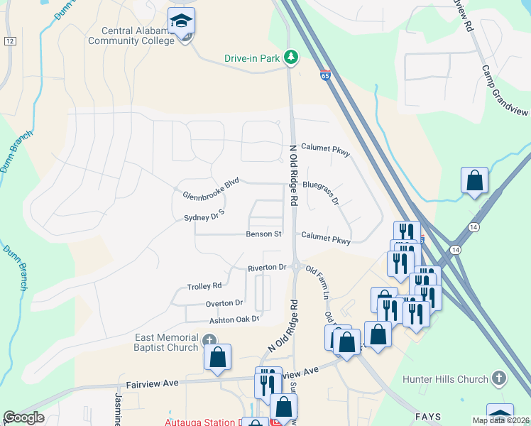 map of restaurants, bars, coffee shops, grocery stores, and more near 292 Meadowview Lane in Prattville