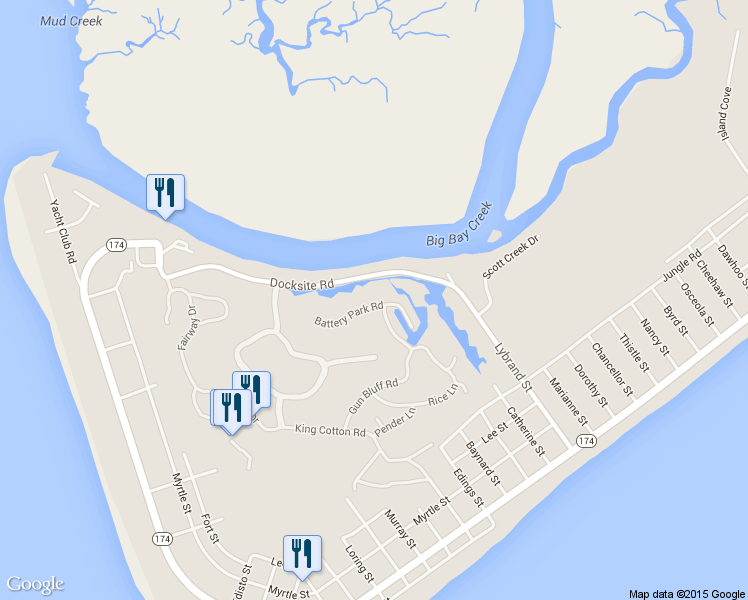 map of restaurants, bars, coffee shops, grocery stores, and more near 10 Battery Park Road in Edisto Island