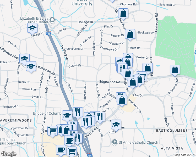 map of restaurants, bars, coffee shops, grocery stores, and more near 2923 Norris Road in Columbus