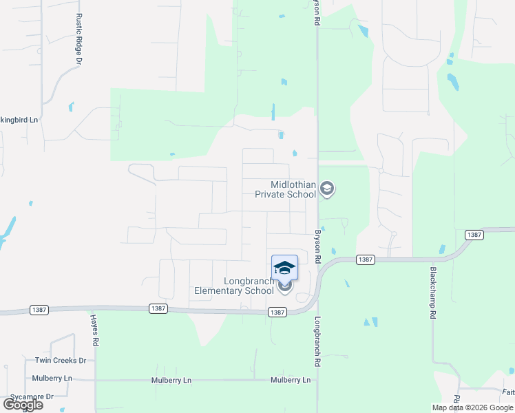 map of restaurants, bars, coffee shops, grocery stores, and more near 6410 Quail Valley Drive in Midlothian