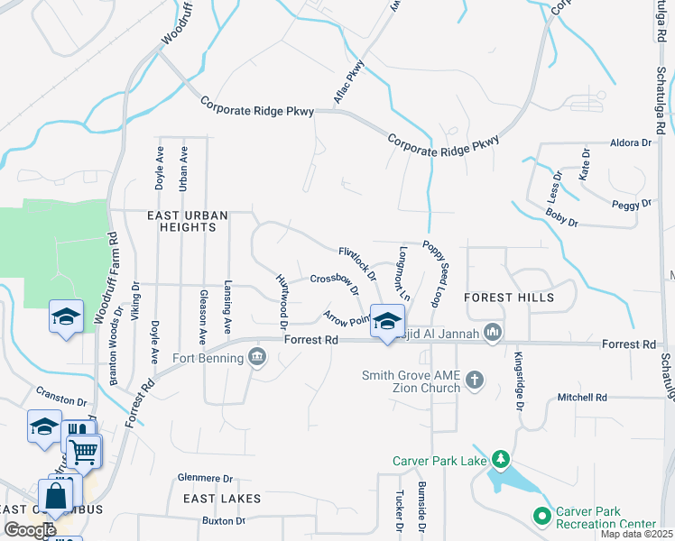 map of restaurants, bars, coffee shops, grocery stores, and more near 6117 Crossbow Drive in Columbus