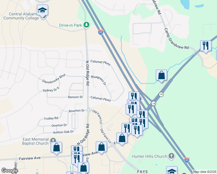 map of restaurants, bars, coffee shops, grocery stores, and more near 102-104 Strodes Creek Court in Prattville