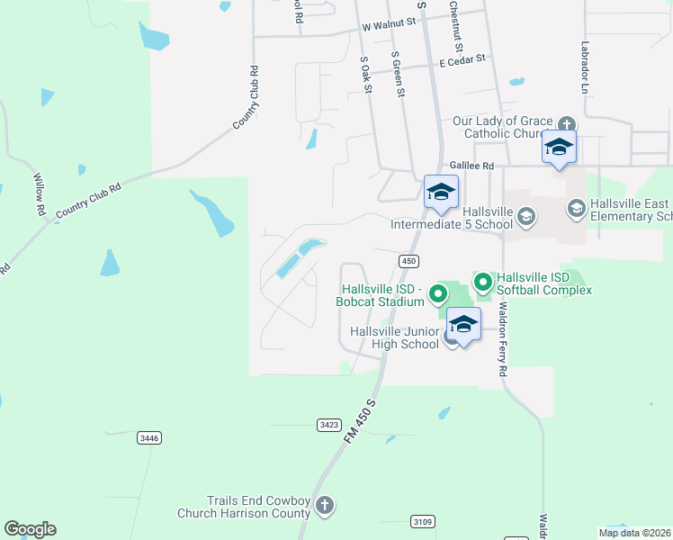 map of restaurants, bars, coffee shops, grocery stores, and more near 117 Winifred's Way in Hallsville