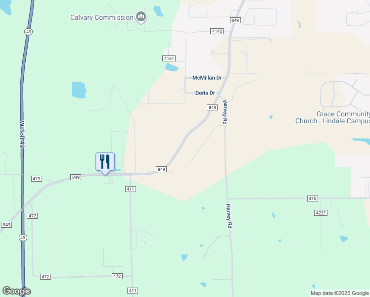 map of restaurants, bars, coffee shops, grocery stores, and more near 15522 Farm to Market Road 849 in Lindale