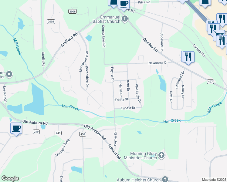 map of restaurants, bars, coffee shops, grocery stores, and more near 2849-2851 Poyner Drive in Phenix City