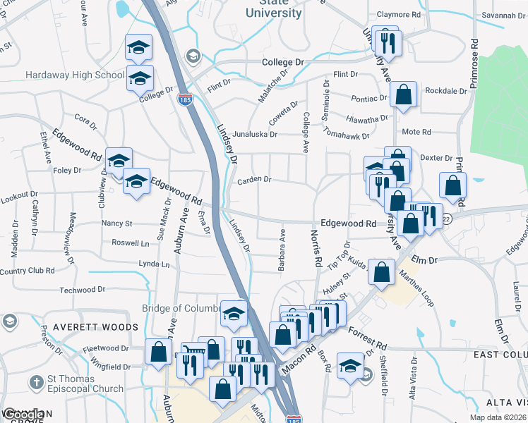 map of restaurants, bars, coffee shops, grocery stores, and more near 2900 Hatcher Drive in Columbus