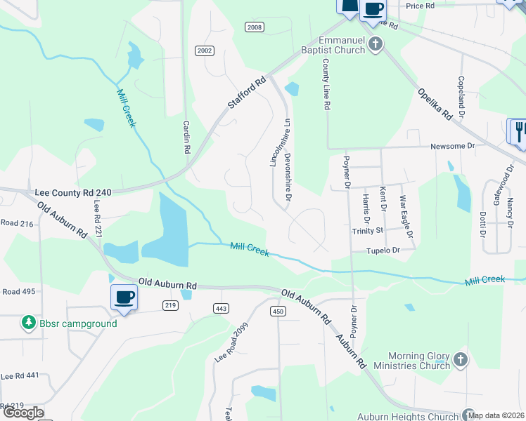 map of restaurants, bars, coffee shops, grocery stores, and more near 68 Lincolnshire Lane in Phenix City