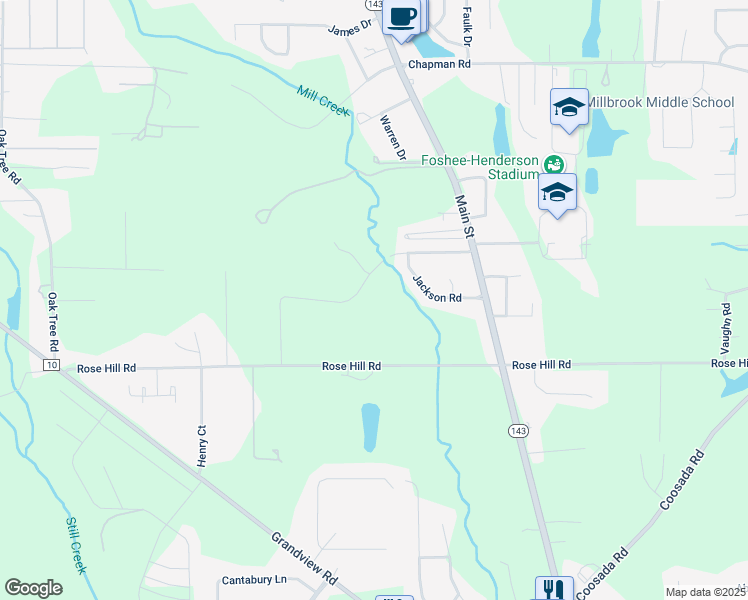 map of restaurants, bars, coffee shops, grocery stores, and more near 3400 Old Mill Run in Millbrook