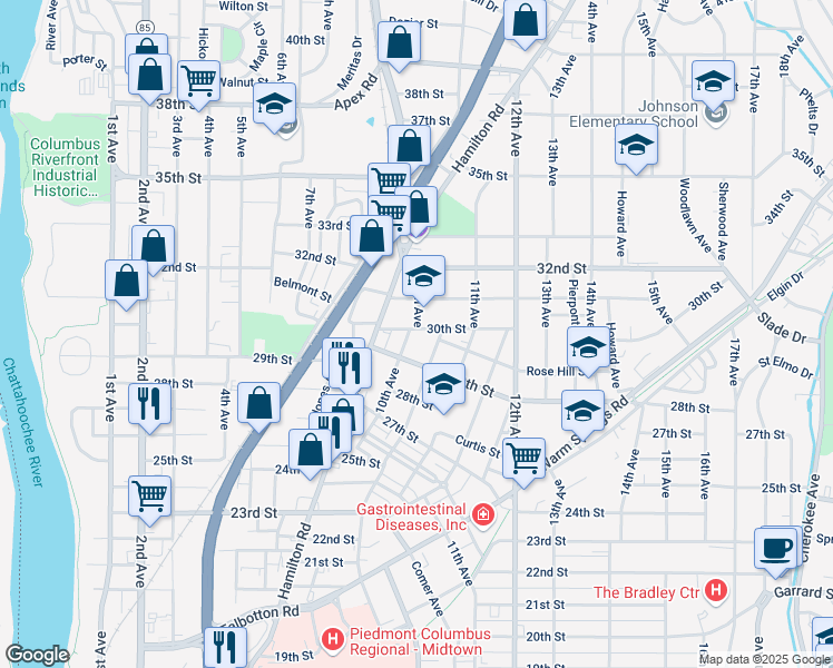 map of restaurants, bars, coffee shops, grocery stores, and more near 2924 10th Avenue in Columbus