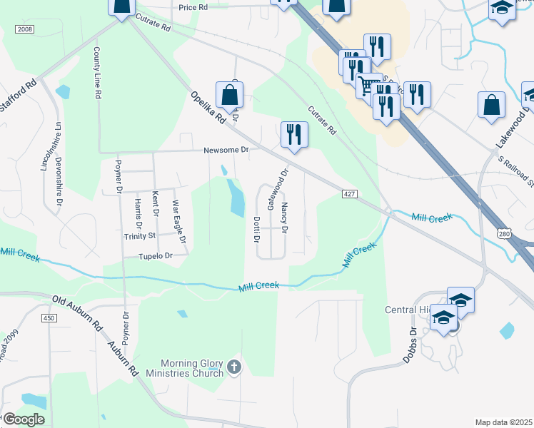 map of restaurants, bars, coffee shops, grocery stores, and more near 3001 Gatewood Drive in Phenix City
