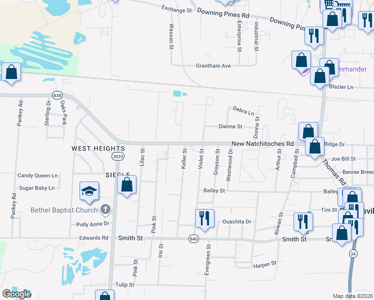map of restaurants, bars, coffee shops, grocery stores, and more near 419 New Natchitoches Rd in West Monroe