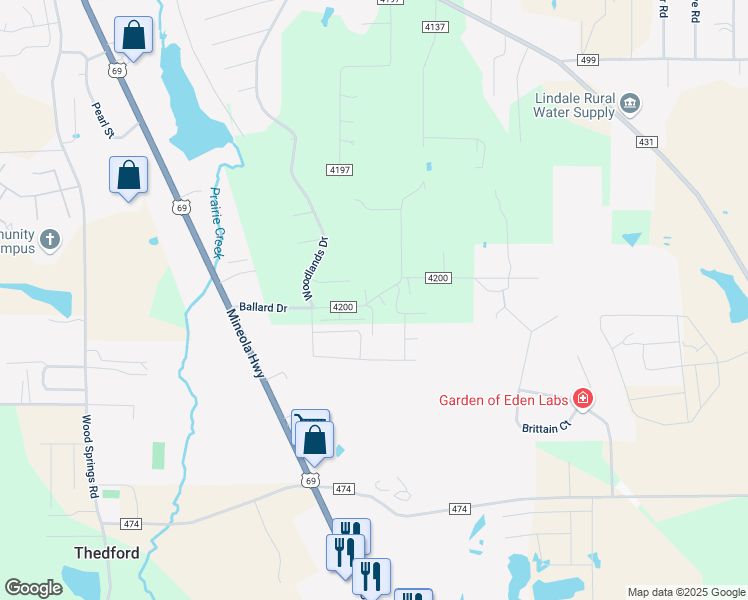 map of restaurants, bars, coffee shops, grocery stores, and more near 13719 Ballard Drive in Lindale
