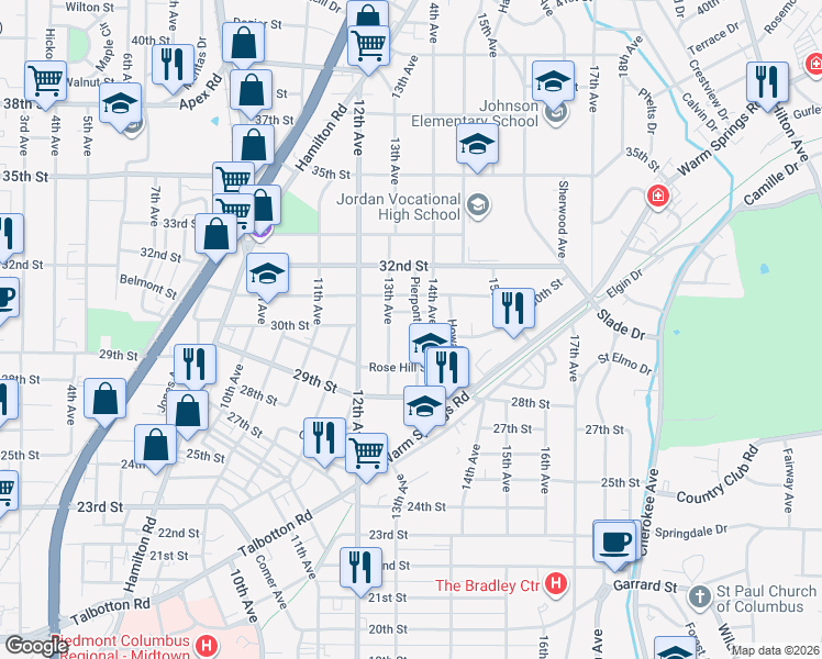 map of restaurants, bars, coffee shops, grocery stores, and more near 2957 Pierpont Avenue in Columbus