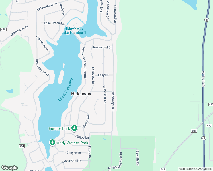map of restaurants, bars, coffee shops, grocery stores, and more near 407 Lone Star Ln in Hideaway