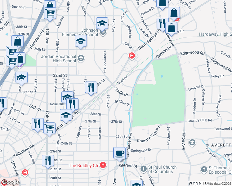 map of restaurants, bars, coffee shops, grocery stores, and more near 1720 Slade Drive in Columbus