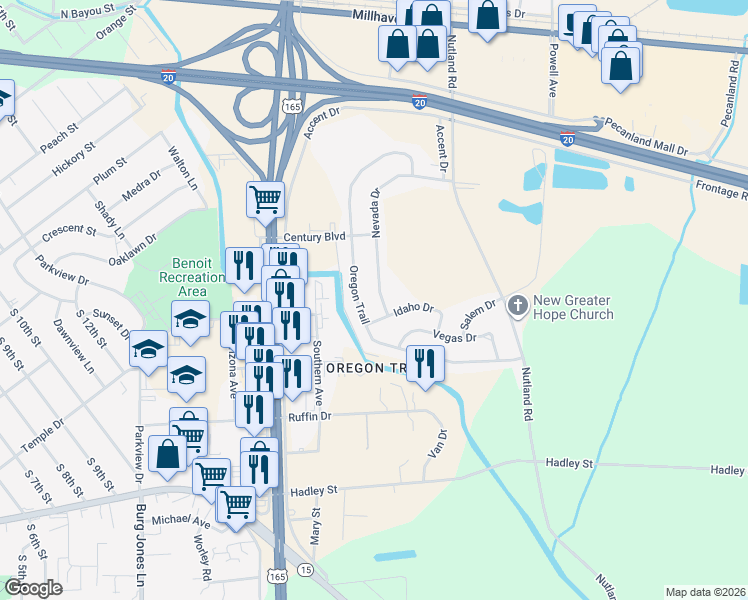 map of restaurants, bars, coffee shops, grocery stores, and more near 324 Nevada Dr in Monroe
