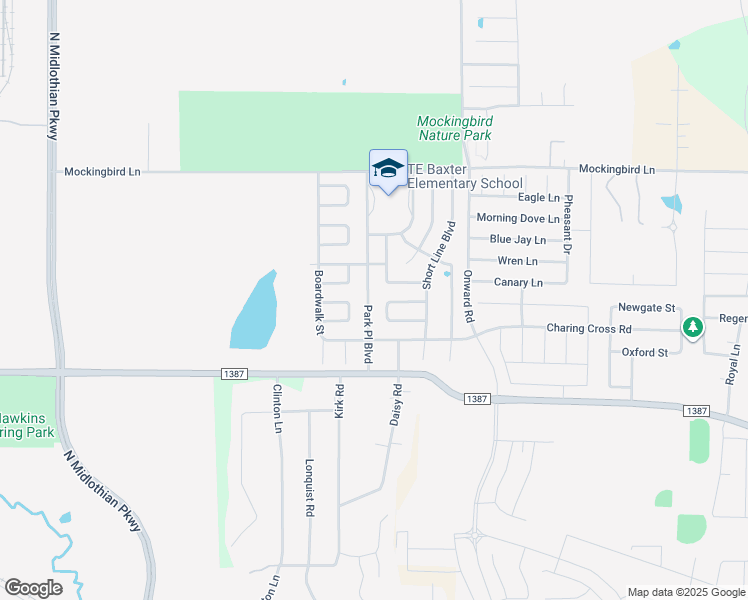 map of restaurants, bars, coffee shops, grocery stores, and more near 914 Park Place Boulevard in Midlothian