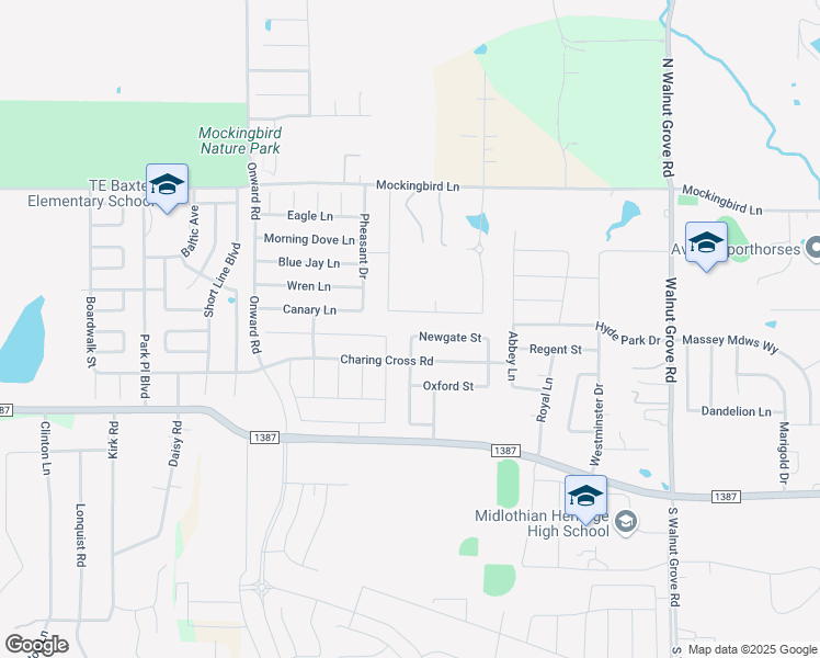 map of restaurants, bars, coffee shops, grocery stores, and more near 3401 Newgate Street in Midlothian