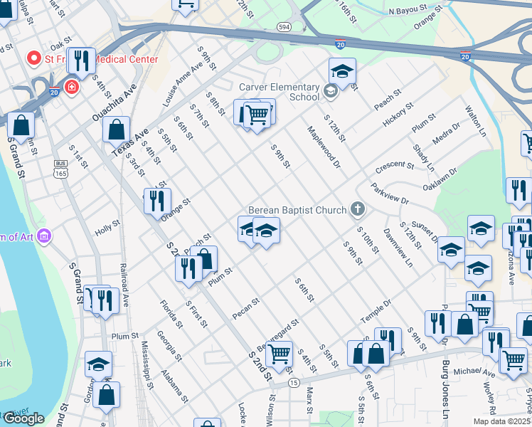 map of restaurants, bars, coffee shops, grocery stores, and more near 1010 S 7th St in Monroe
