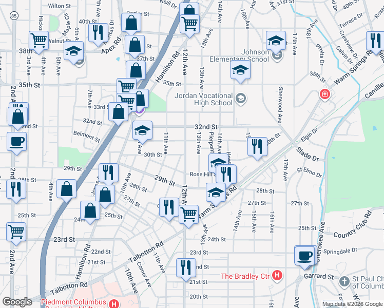 map of restaurants, bars, coffee shops, grocery stores, and more near 2960 12th Avenue in Columbus