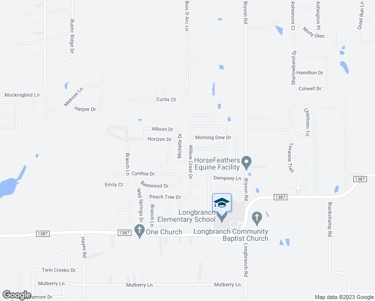map of restaurants, bars, coffee shops, grocery stores, and more near 913 Willow Crest Drive in Midlothian