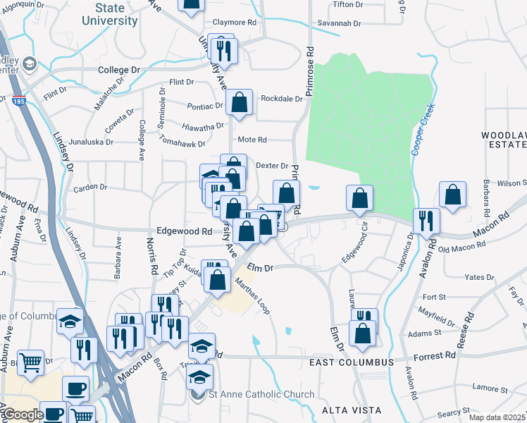 map of restaurants, bars, coffee shops, grocery stores, and more near 3825 Joanne Drive in Columbus