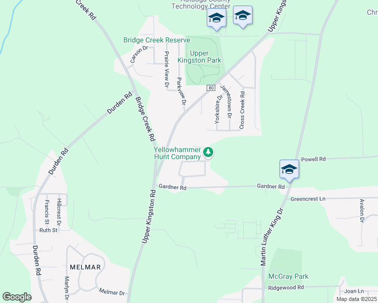 map of restaurants, bars, coffee shops, grocery stores, and more near 1229 Kingston Garden Road in Prattville
