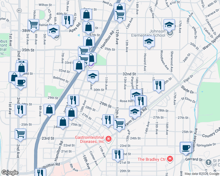 map of restaurants, bars, coffee shops, grocery stores, and more near 2939 Peabody Avenue in Columbus