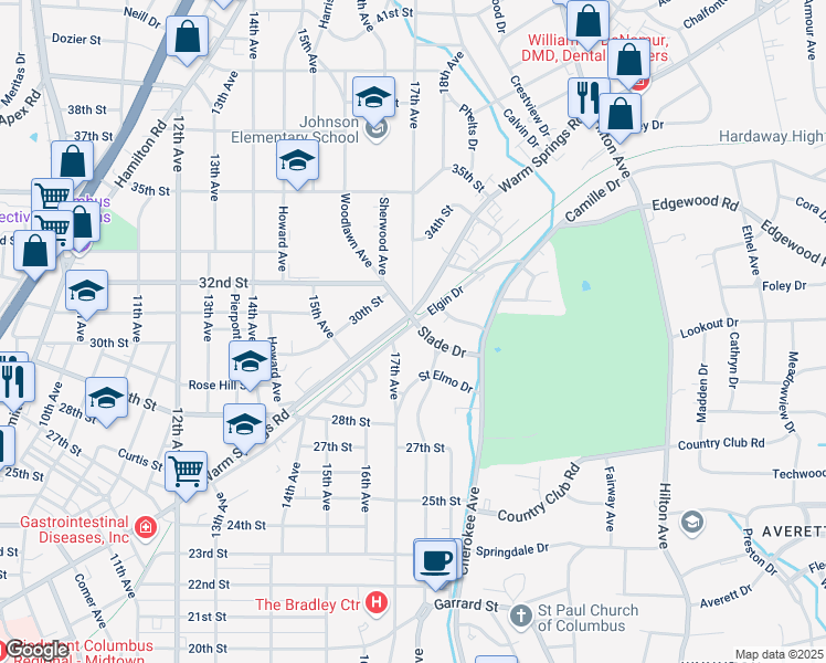 map of restaurants, bars, coffee shops, grocery stores, and more near 1700 Slade Drive in Columbus