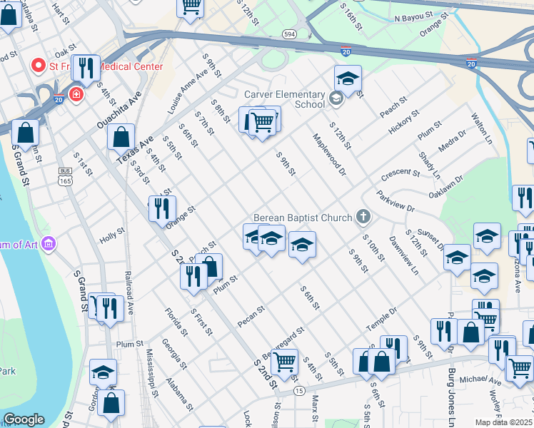 map of restaurants, bars, coffee shops, grocery stores, and more near 1010 S 7th St in Monroe