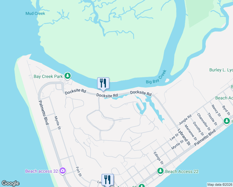 map of restaurants, bars, coffee shops, grocery stores, and more near 3747 Docksite Road in Edisto Island