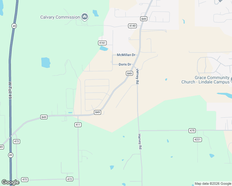 map of restaurants, bars, coffee shops, grocery stores, and more near 15578 FM 849 in Lindale