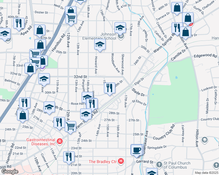 map of restaurants, bars, coffee shops, grocery stores, and more near in Columbus