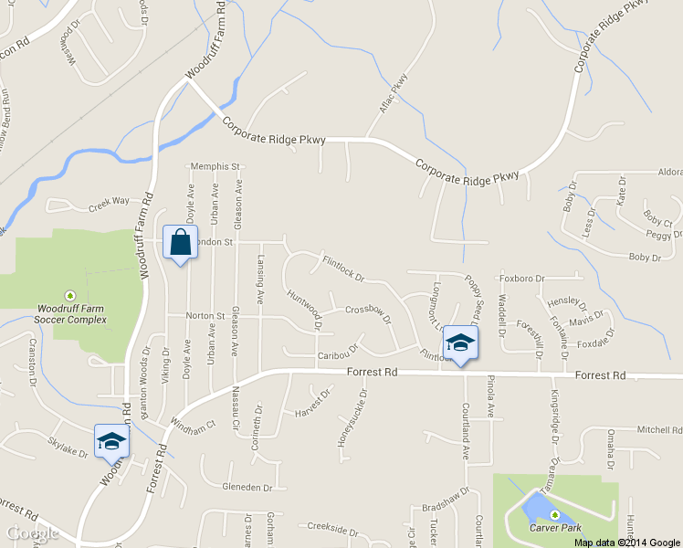 map of restaurants, bars, coffee shops, grocery stores, and more near 3328 Flintlock Drive in Columbus