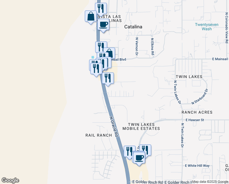 map of restaurants, bars, coffee shops, grocery stores, and more near 15770 North Oracle Road in Tucson