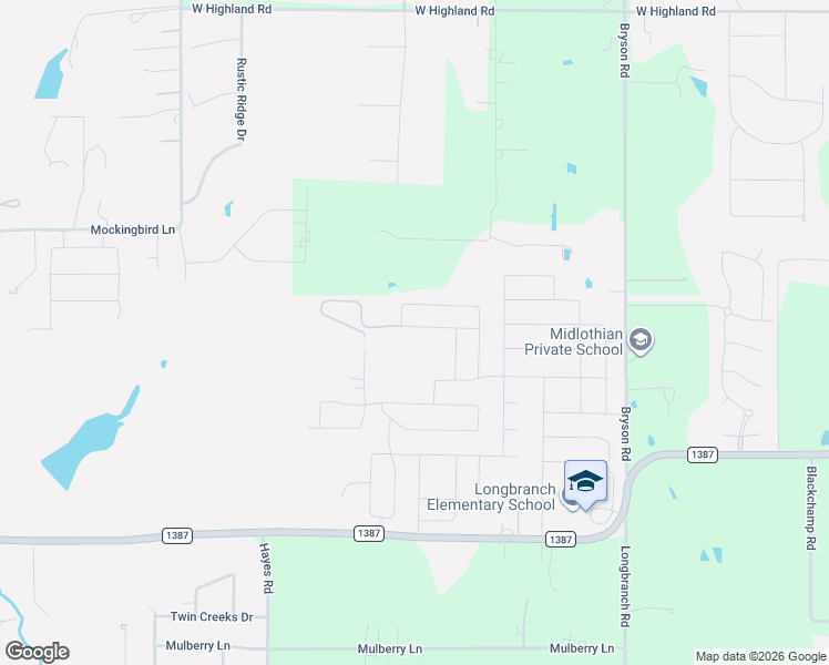 map of restaurants, bars, coffee shops, grocery stores, and more near 6002 Allison Drive in Midlothian