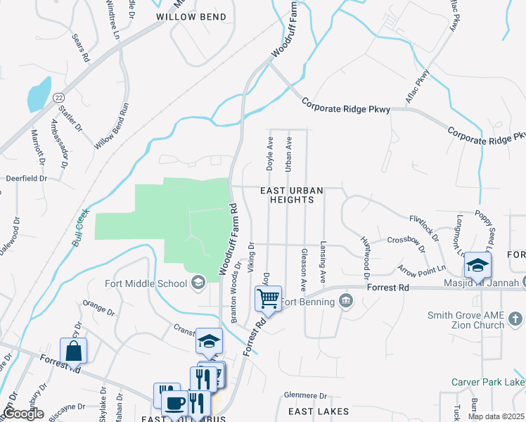 map of restaurants, bars, coffee shops, grocery stores, and more near 3209 Doyle Avenue in Columbus