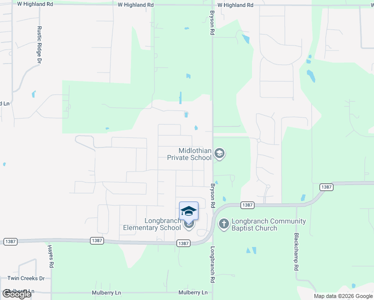 map of restaurants, bars, coffee shops, grocery stores, and more near 6609 Morning Dew Drive in Midlothian