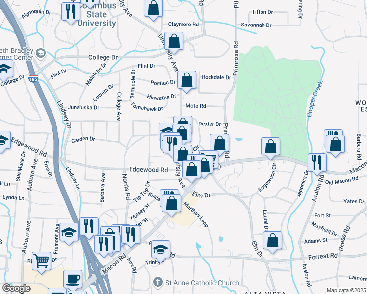 map of restaurants, bars, coffee shops, grocery stores, and more near 3006 University Avenue in Columbus