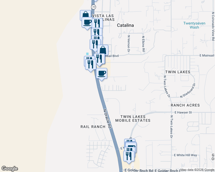 map of restaurants, bars, coffee shops, grocery stores, and more near 3280 East Lamb Drive in Tucson